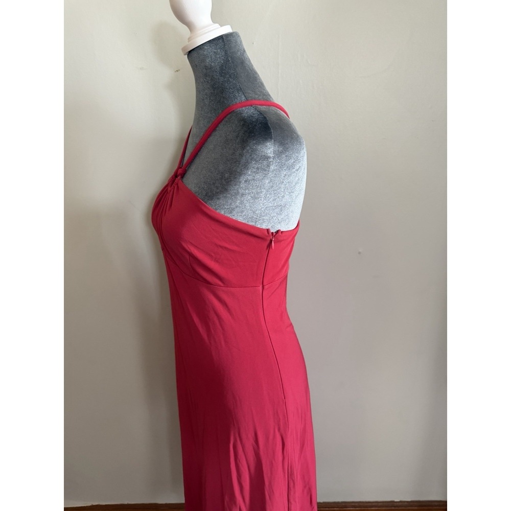 Vintage Y2K Red O-ring Halter Midi Dress. Classic Romantic Timeless Bodycon 4 - Picture 6 of 9